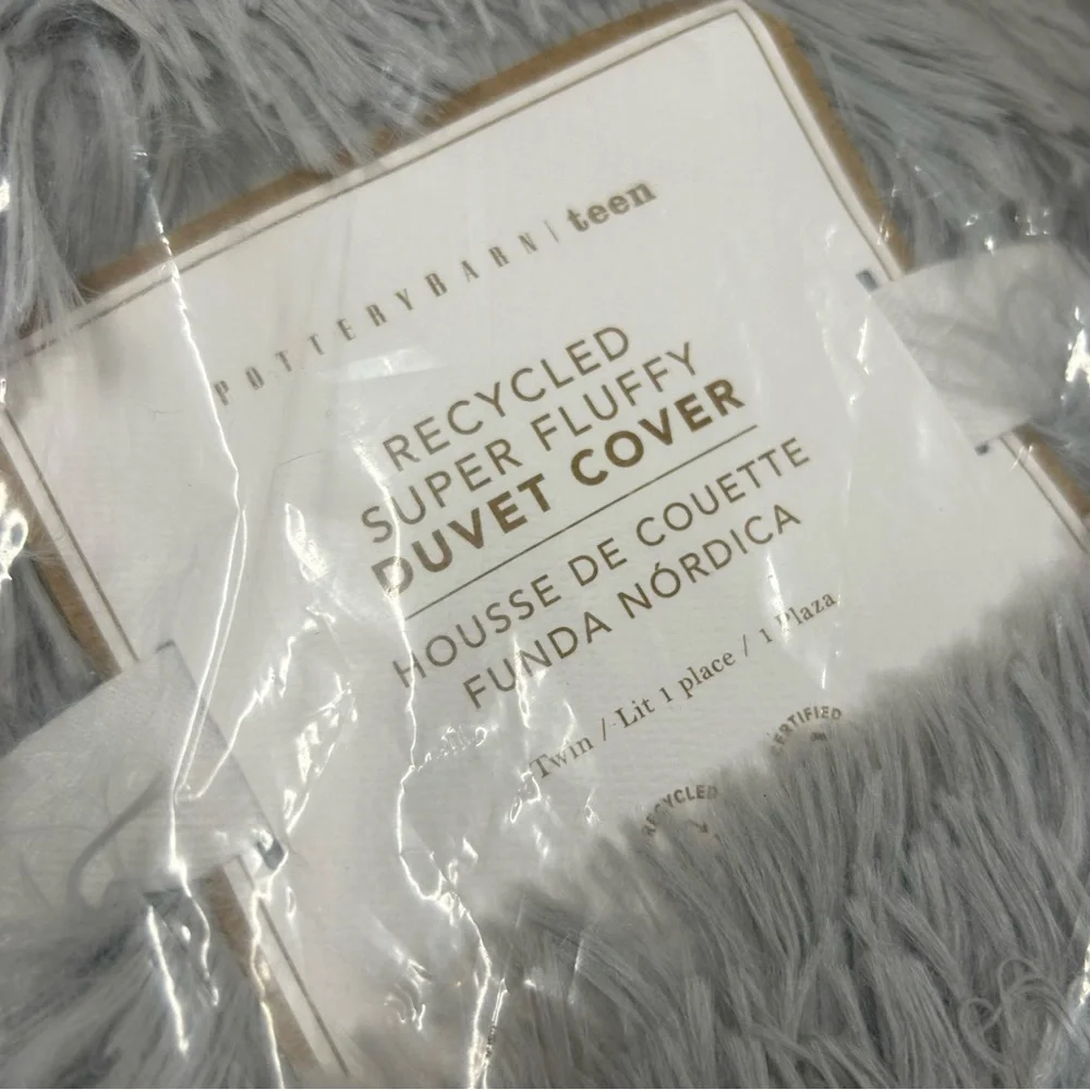 Pottery Barn Fluffy Luxe Duvet Cover Bedding Stone Gray Twin / Twin XL NEW NWT